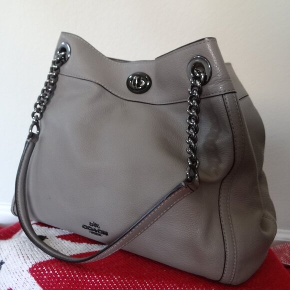 Coach Grey Leather Turnlock Edie Shoulder Bag - Picture 3 of 5